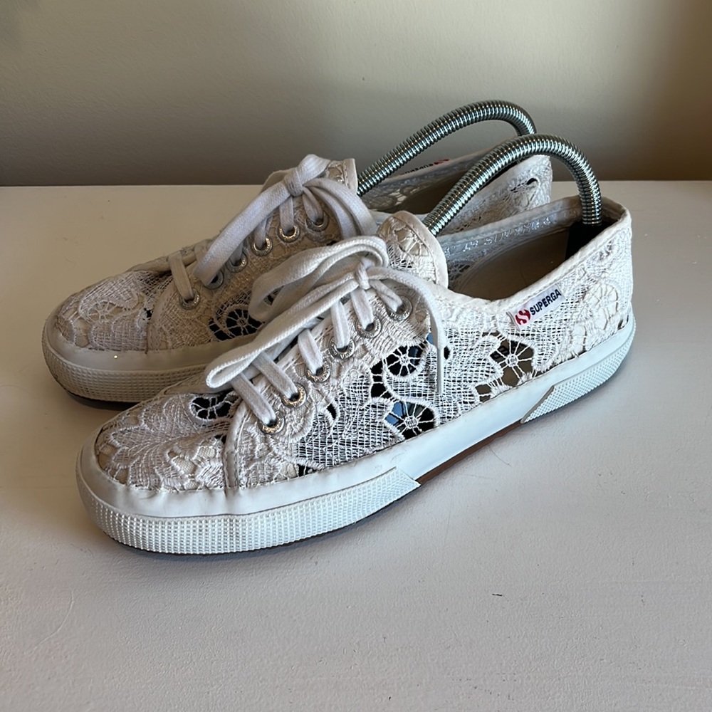 Superga 2750 White Macrame Lace Up Sneakers Size 9 - Picture 4 of 9